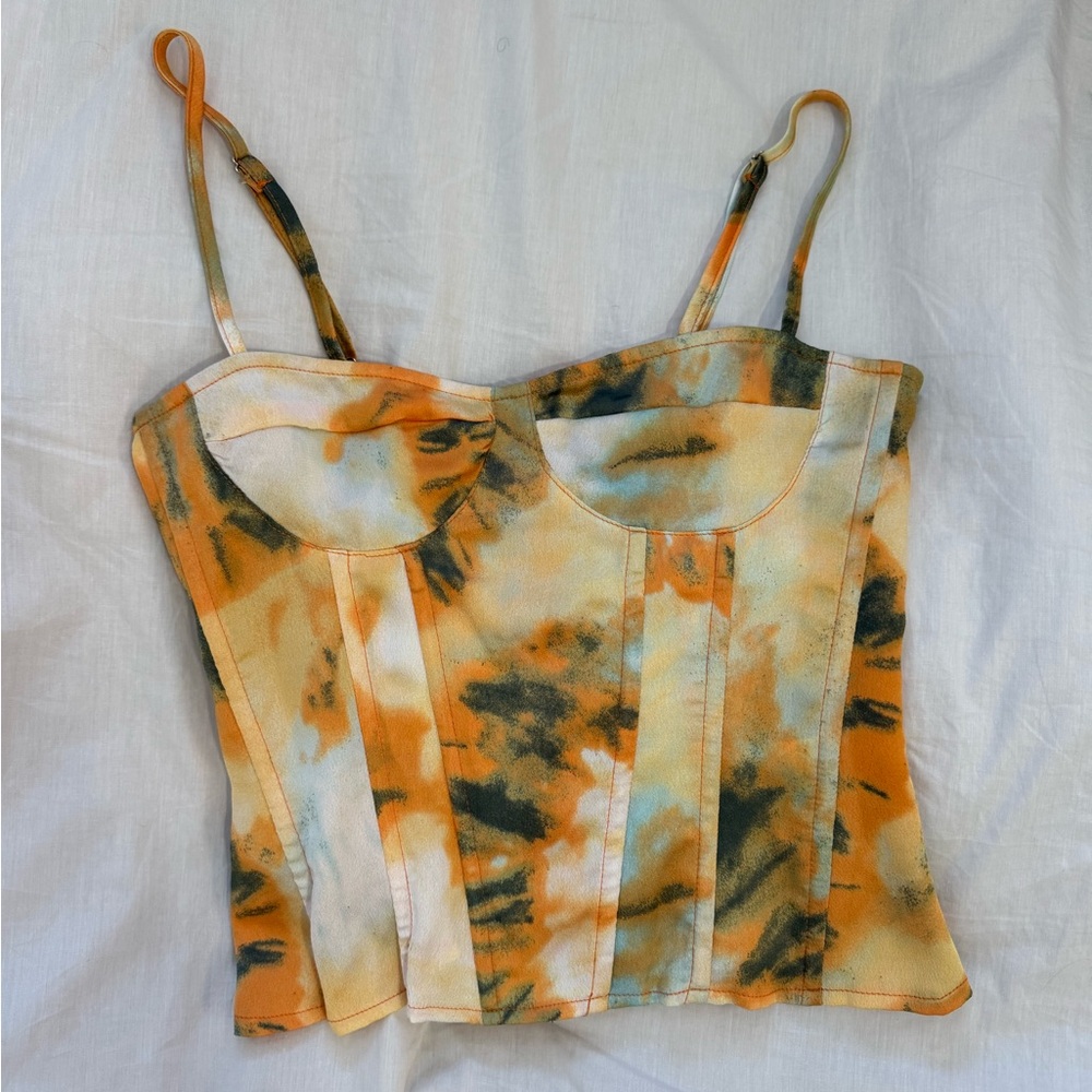 PrettyLittleThing Orange and Black Tie-Dye Corset